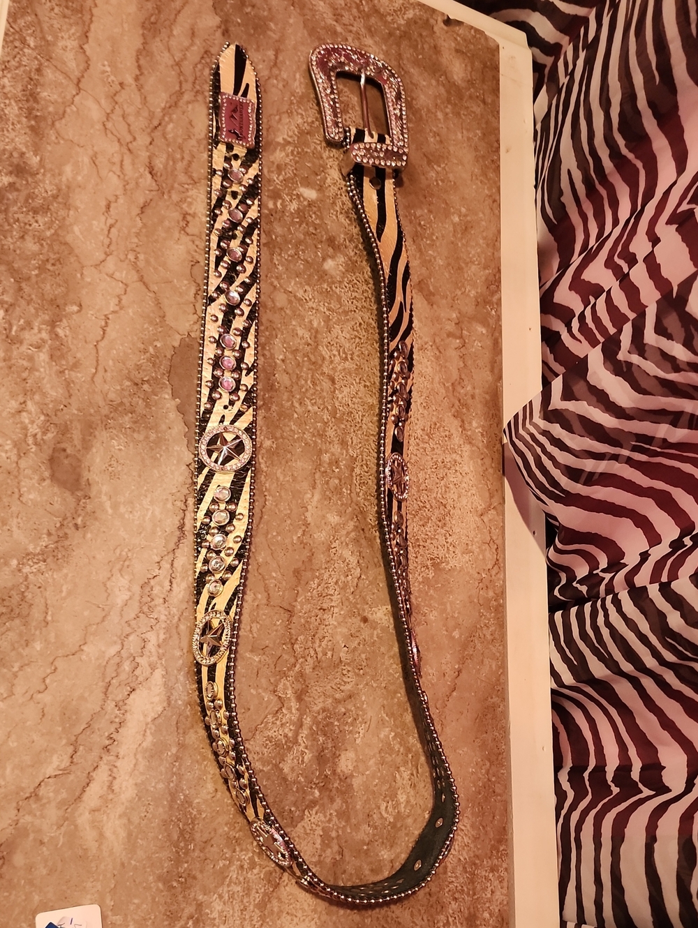Montana West Black & Cream Zebra Print Rhinestone Belt